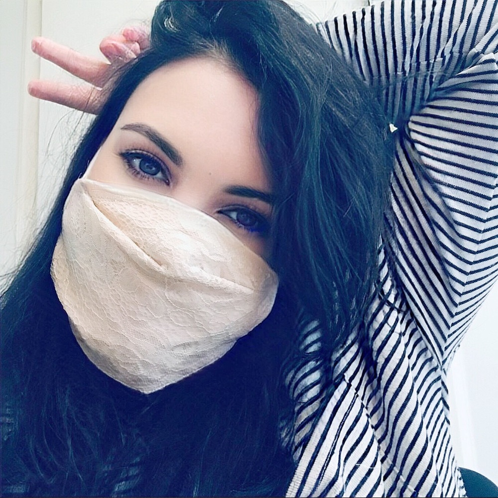 New Pretty Pale Pink Lacey Cotton Layered Face Mask >Handmade with LOVE